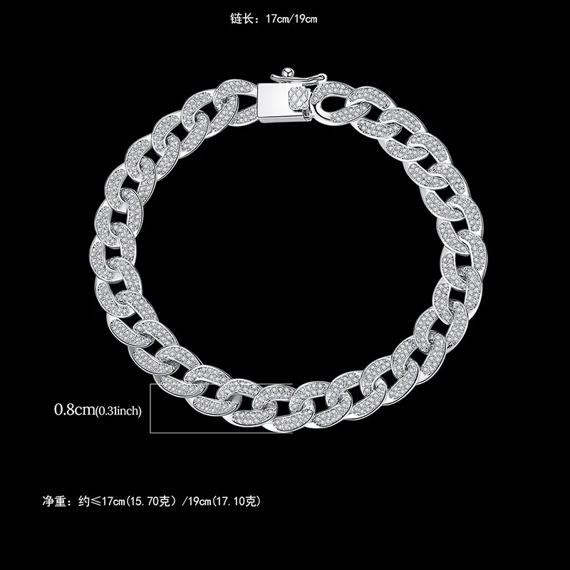 8 мм кубинские браслеты цепочки для женщин и мужчин AAA CZ Циркон проложить