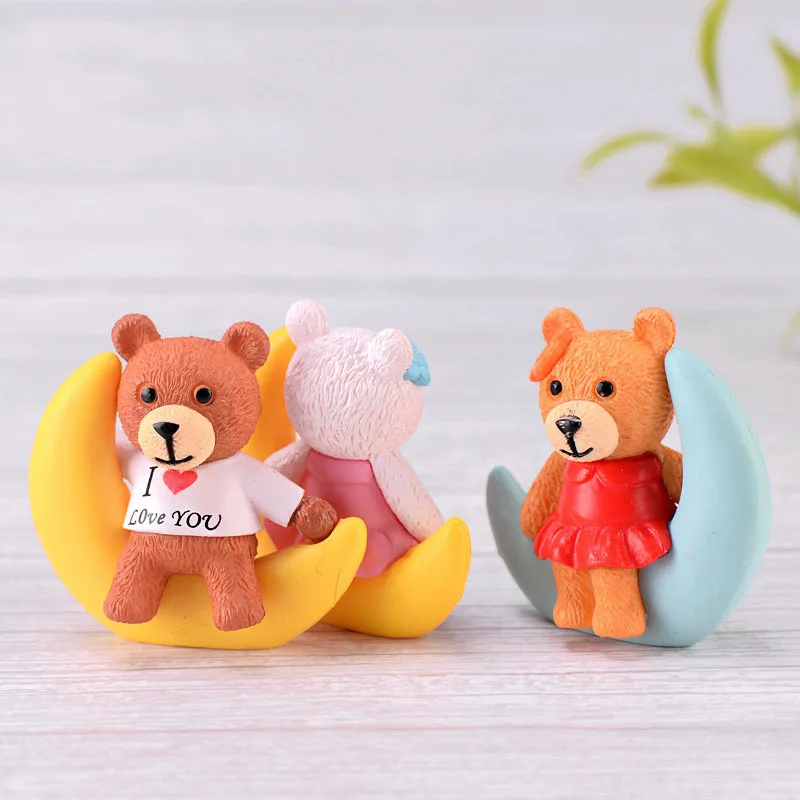 

2PCS Lovely Moon Bear Fairy Garden Miniatures Gnomes Moss Terrariums Resin Crafts Figurines Home Decoration