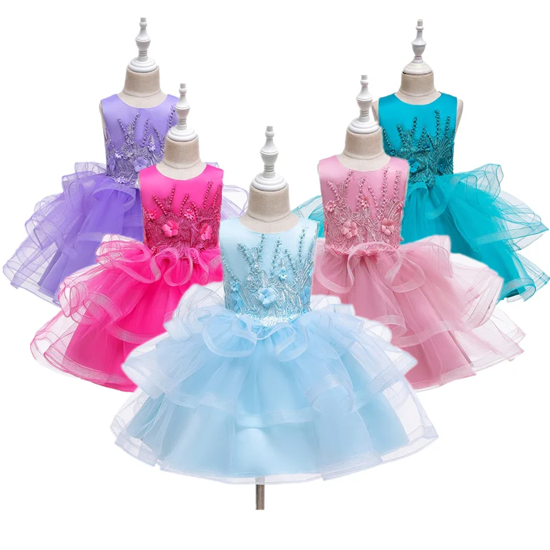 

Платье принцессы с аппликацией и цветами для девочек, летние платья-пачки для свадьбы, дня рождения, Детский костюм для девочек, детская оде...