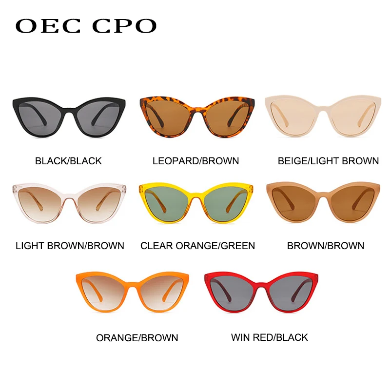 

OEC CPO Ladies Cat eye Sunglasses Women Brand Fashion Small Shades Sun Glasses Female Retro Orange Gradient Eyeglasses UV400
