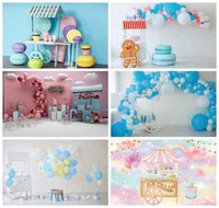 laeacco birthday photocall candy cart lollipop donut macaron cake balloons baby newborn photography backdrops photo backgrounds