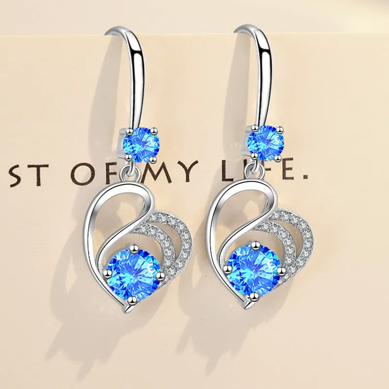 

new 925 Sterling Silver New Women's Fashion Jewelry High Quality Crystal Zircon Long Tassel Hanging Heart-shaped Earrings