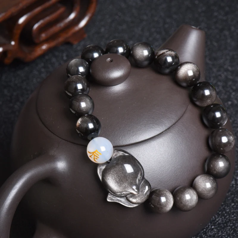 Natural Black Yaoshi Male And Female Fox Zodiac Bracelet Moves Money To Transfer lovers' Gold Yaoshi Buddha Pearl Bracel
