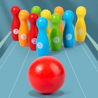 children montessori educational math toy wooden color bowling set 10 pins 1 ball bowling game indoor family sports toy