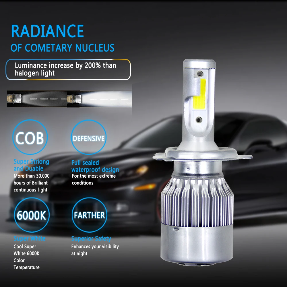 Суперъяркая Автомобильная фара светодиодная лампа H7 H4 H11 H1 H13 H3 H27 9005/HB3 9006/HB4 9007 Для