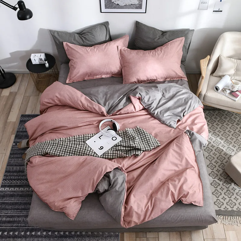 

2020 New AB side bedding solid simple bedding set Modern duvet cover set king queen full twin bed linen brief bed flat sheet set