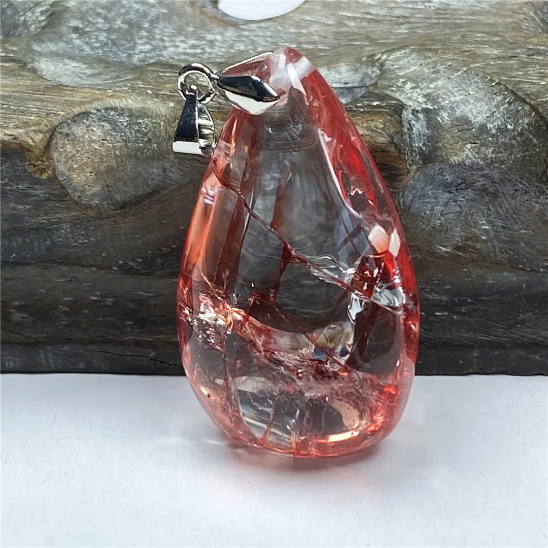 

Natural Red Limonite Phantom Quartz Pendant For Women Men Healing Luck 36x20x14mm Beads Clear Crystal Silver Rare Gemstone AAAAA