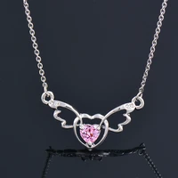 leeker korean fashion angel wings heart necklace for women silver color choker crystal wedding accessories jewelry 2022 407 lk6