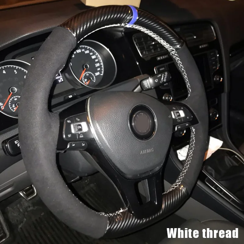 Фото Кардак из углеродного волокна, замша, Синий Маркер, чехол на руль для Volkswagen Golf 7 Mk7, новый Polo Passat B8 Tiguan №2