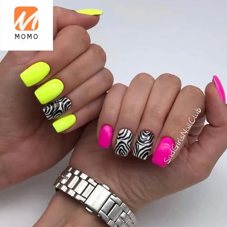 

European and American Nail Tip Fluorescent Zebra Pattern Painted Handmade Customization Reusable