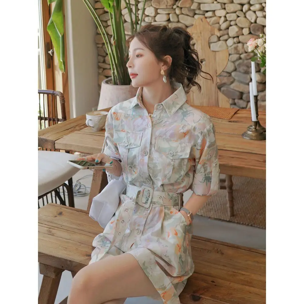 

Work Wear Conjoined Shorts Women's Suit 2021 Summer New High Waist Slim Wide Legs Small Loose Jumpsuit