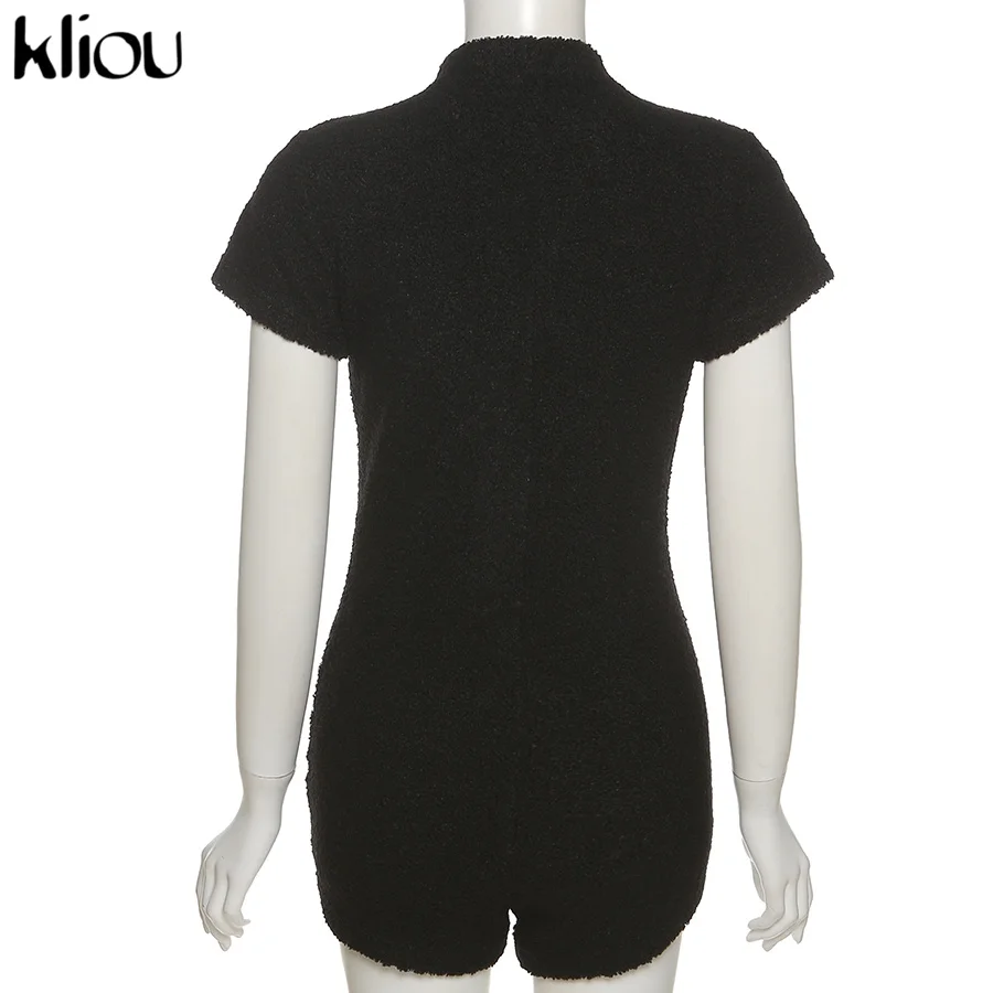 

Kliou Corduroy Playsuit Women Vintage Sexy Casual Loose V-Neck Short Sleeve Single Button One Piece Female Simple Casualwear