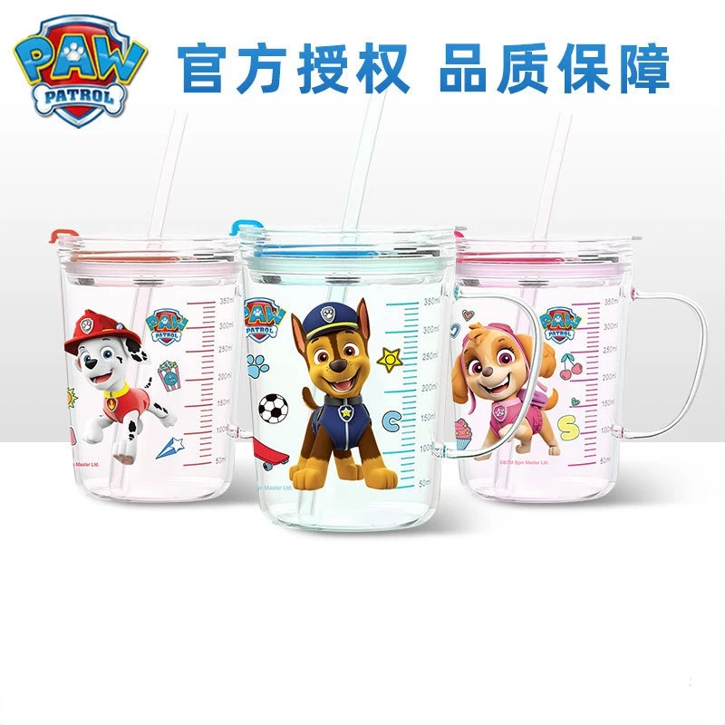 

Paw Patrol Child Glass Water Cup Cartoon Scale Cup with Straw Cute Cup High Temperature Environmental Protection Glass Gifts Toy
