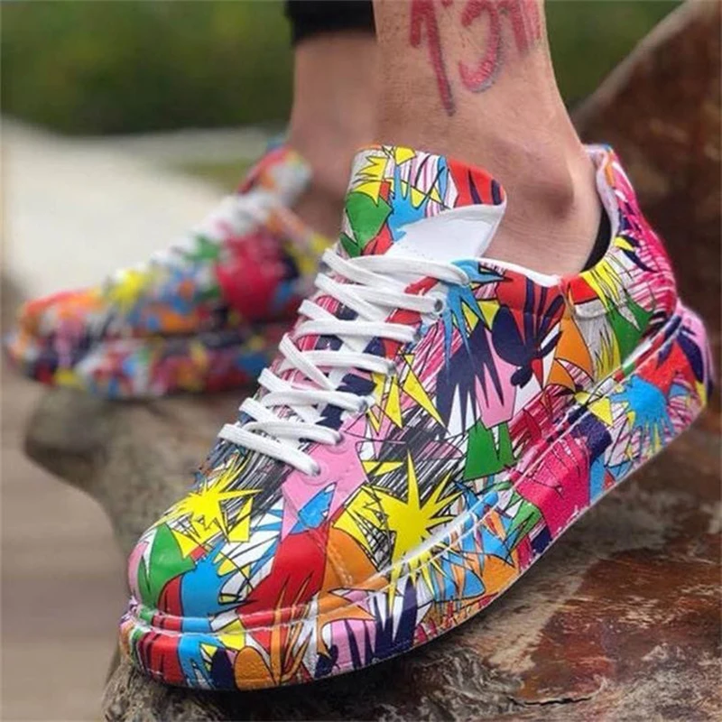

Shoes for Women Sneakers High Quality PU Leather Colorful Graffiti Platform Shoes 2020 New Spring Size 43 Women Shoes