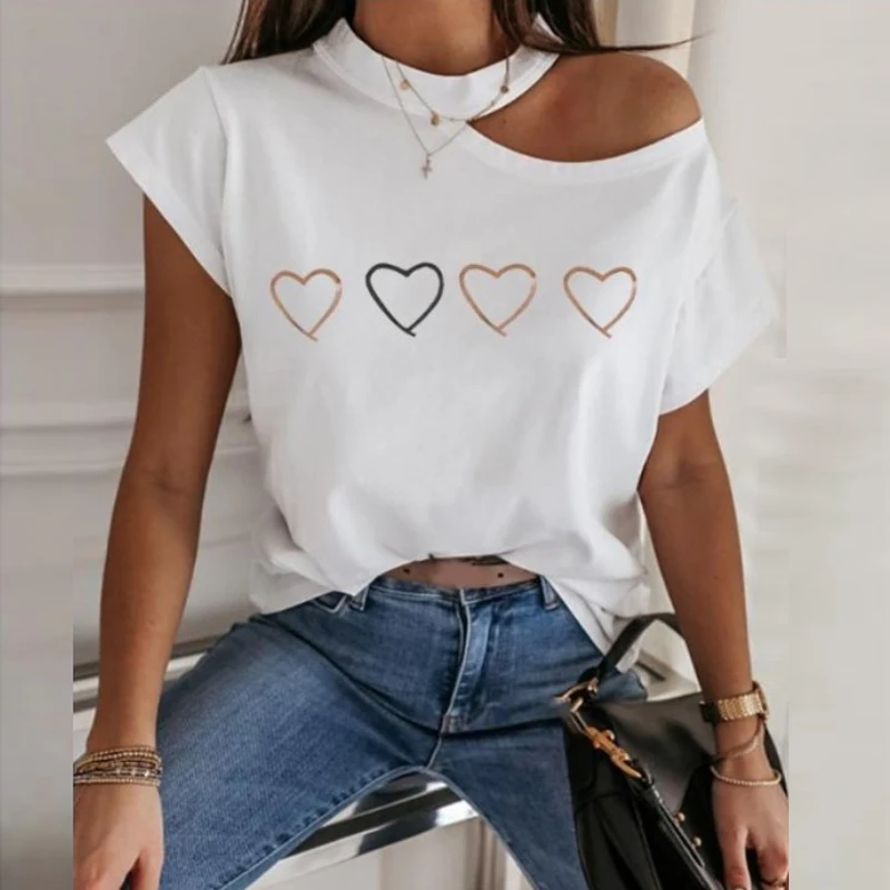

Summer Woman Casual Tee Shirt Oversized T Shirt Women Clothes Short Sleeve Off-shoulder Top Letter Print Shirts Lady t shirts
