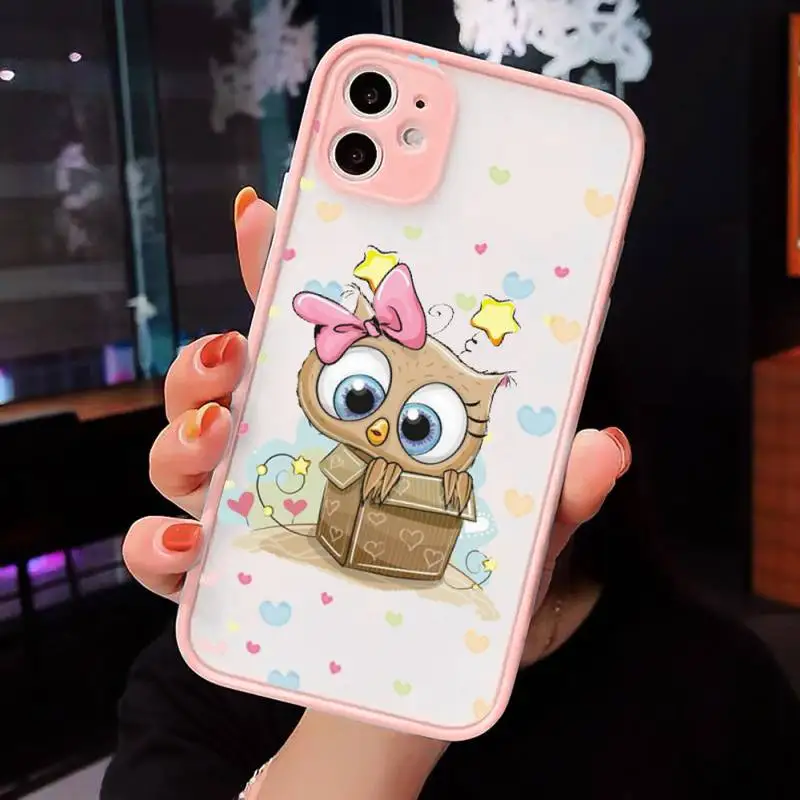 

cute Owl Lover Cartoon Phone Case Matte For iPhone 12 Mini 11 Pro XR XS Max 7 8 Plus X Hard PC Back Cover