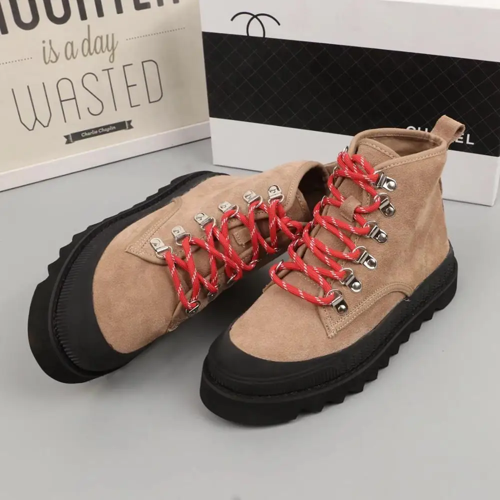 Обувь женские Замшевые полусапожки высокого качества ботинки на толстой подошве