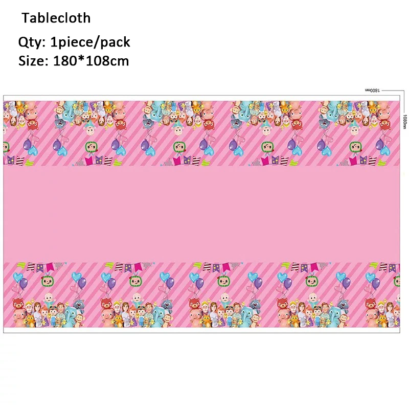 

Cartoon Pink Cocomelon Party Tablecloth For Baby Shower event Party Supplies Girls Birthday Party Tablecover 108*180cm Decorate