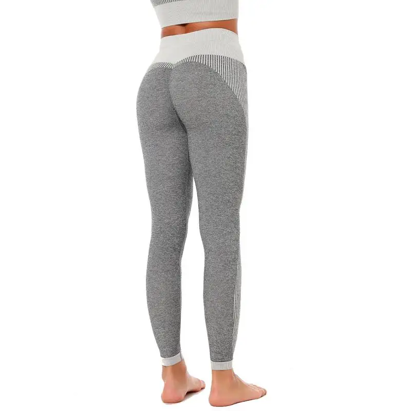 

SVOKOR Fitness Leggings Women Sexy Seamless Gray Striped Leggings High Waist Workout Pants Push Up Slim Elasticity Gym Pants