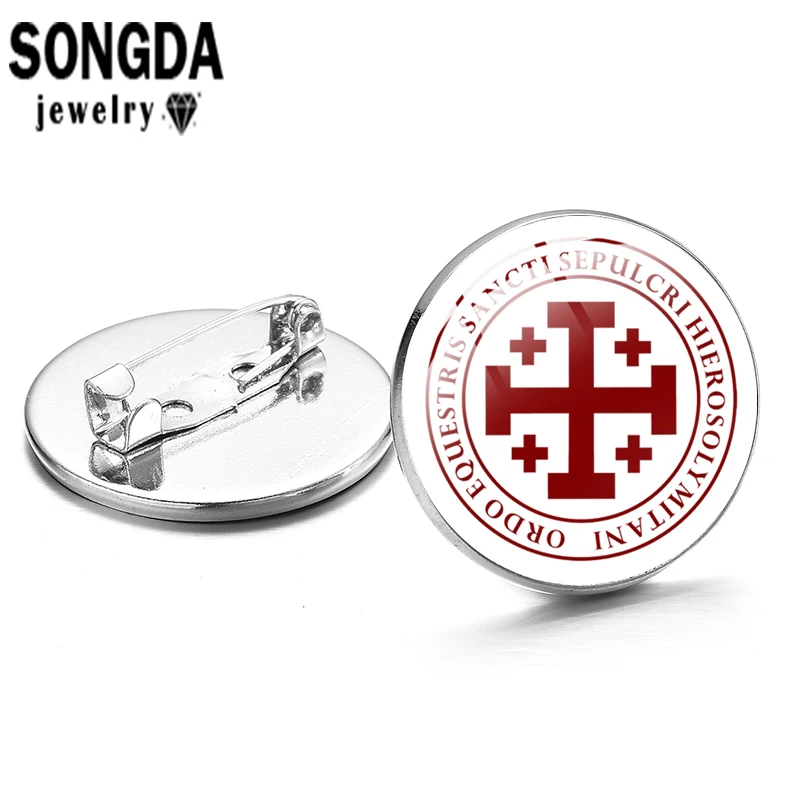 

Saint George Christian Crusader Red Cross Brooch Art Pattern Glass Cabochon Surface Metal Pin Button Badges Trinket Jewelry Gift