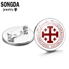 SONGDA, брошь с красным крестом в стиле Сент-Джордж, Кристиан, крестовый крест, художественный узор, стеклянный кабошон, металлические булавки, Значки для пуговиц, безделушка, подарок