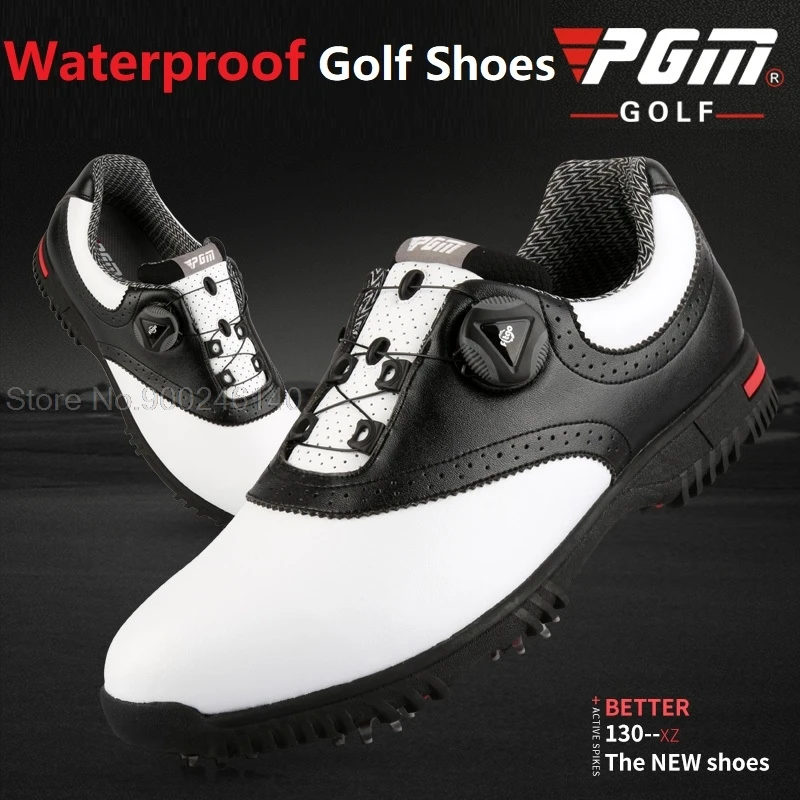 Pgm Golf Shoes Men'S Waterproof Leather Shoes Rotating Shoelaces Anti-Slip Soles Sneakers Professional Breathable Golf Shoes