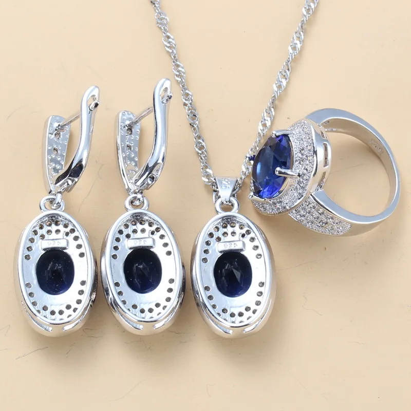 Женский Свадебный костюм с овальным синим цирконием 4 шт. серебристого