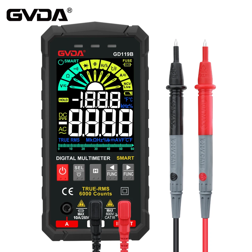 

GVDA Digital Multimeter 6000 Counts True RMS AC DC NCV Voltage Meter Smart Ammeter Capacitance Tester Portable Voltmeter