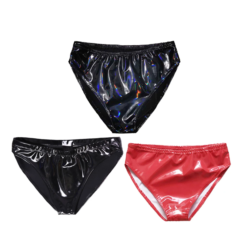 Faux Leather Briefs Women Sexy Slink Shiny Wet Look Panties Bikini Thong Brief Clubwear Exotic Lingerie M-3XL 3 Styles