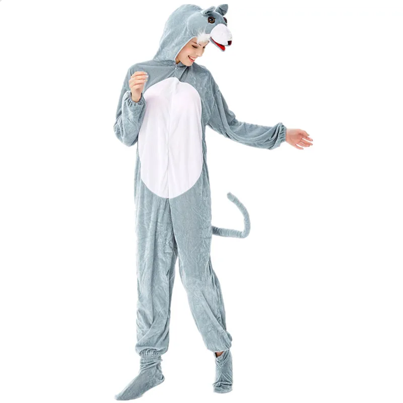 

Animal furry Jumpsuit Pajamas Costume Halloween Animal Cosplay Big Gray Wolf Stage Performance Costume