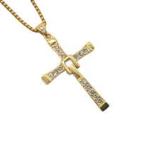 big size fast and furious dominic toretto cross necklace pendant 316 titanium stainless steel rhinestones cross necklace jewelry