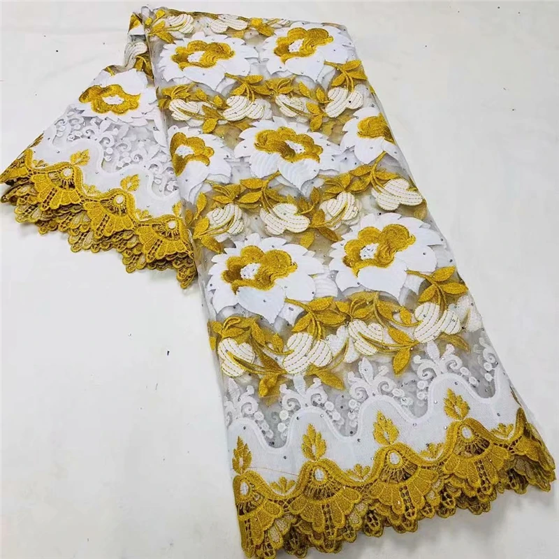 

african lace fabric 2021 high quality lace White And Gold Embroidery Net Lace For Party Wedding