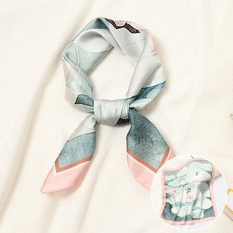 

Women Spring Silk Square Scarf Painting Print Foulard Small Bandana Neck Wear NEW