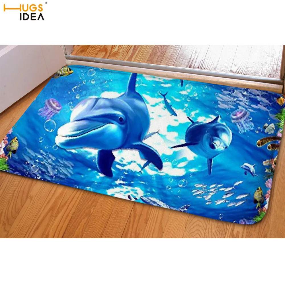 

Нежные коврики HUGSIDEA, с 3D изображением дельфинов, для кухни, ванной, сада, прихожей, Нескользящие, из полиэстера, для улицы
