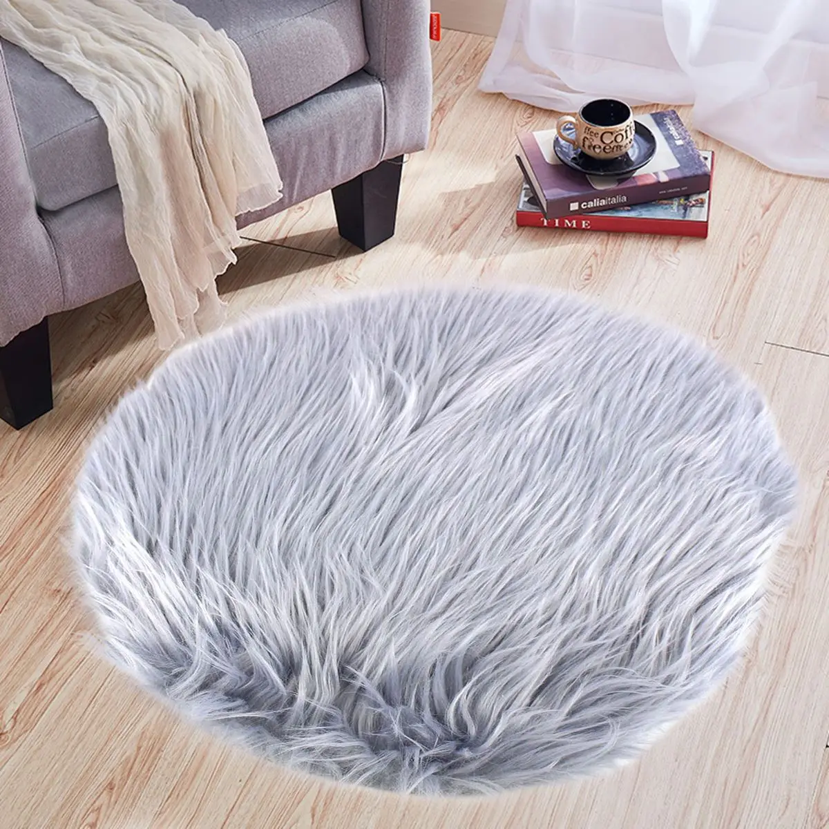 Круглый ковер из искусственного меха мягкие пушистые противоскользящие кресло