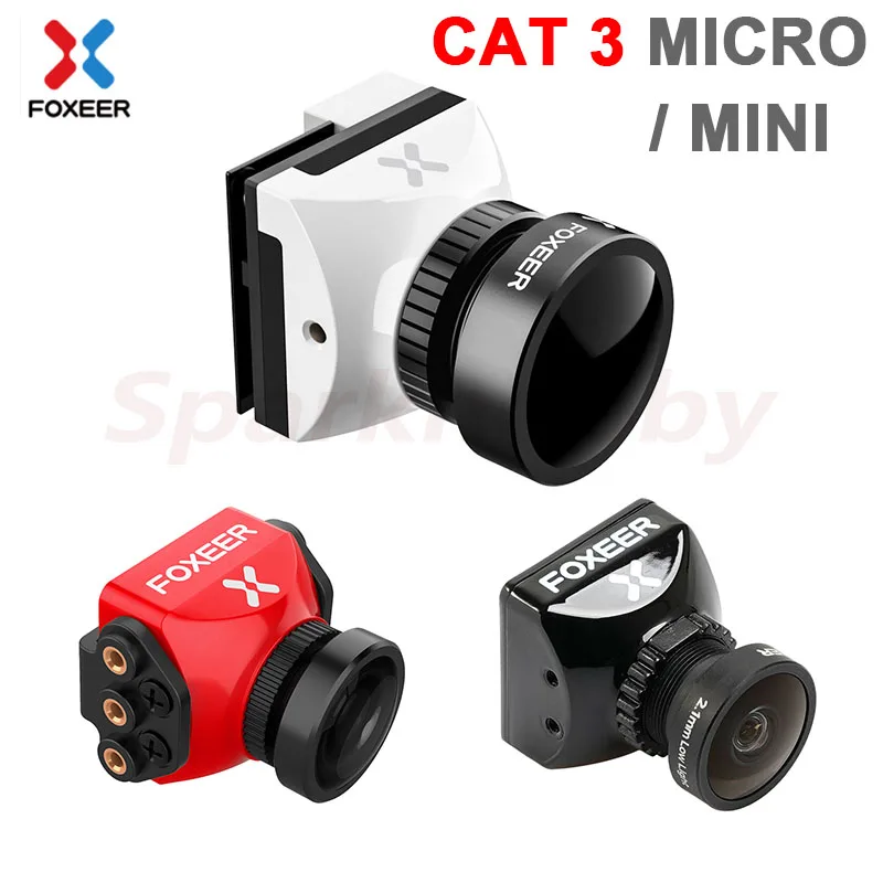 Foxeer-C&aacute;mara de noche Micro Mini Cat 3, dispositivo de baja latencia, poco ruido, 1200TVL, 0.00001Lux, FPV, 2,1mm, PAL/NTSC, 4:3/16:9, para Dron de carreras de control remoto-0