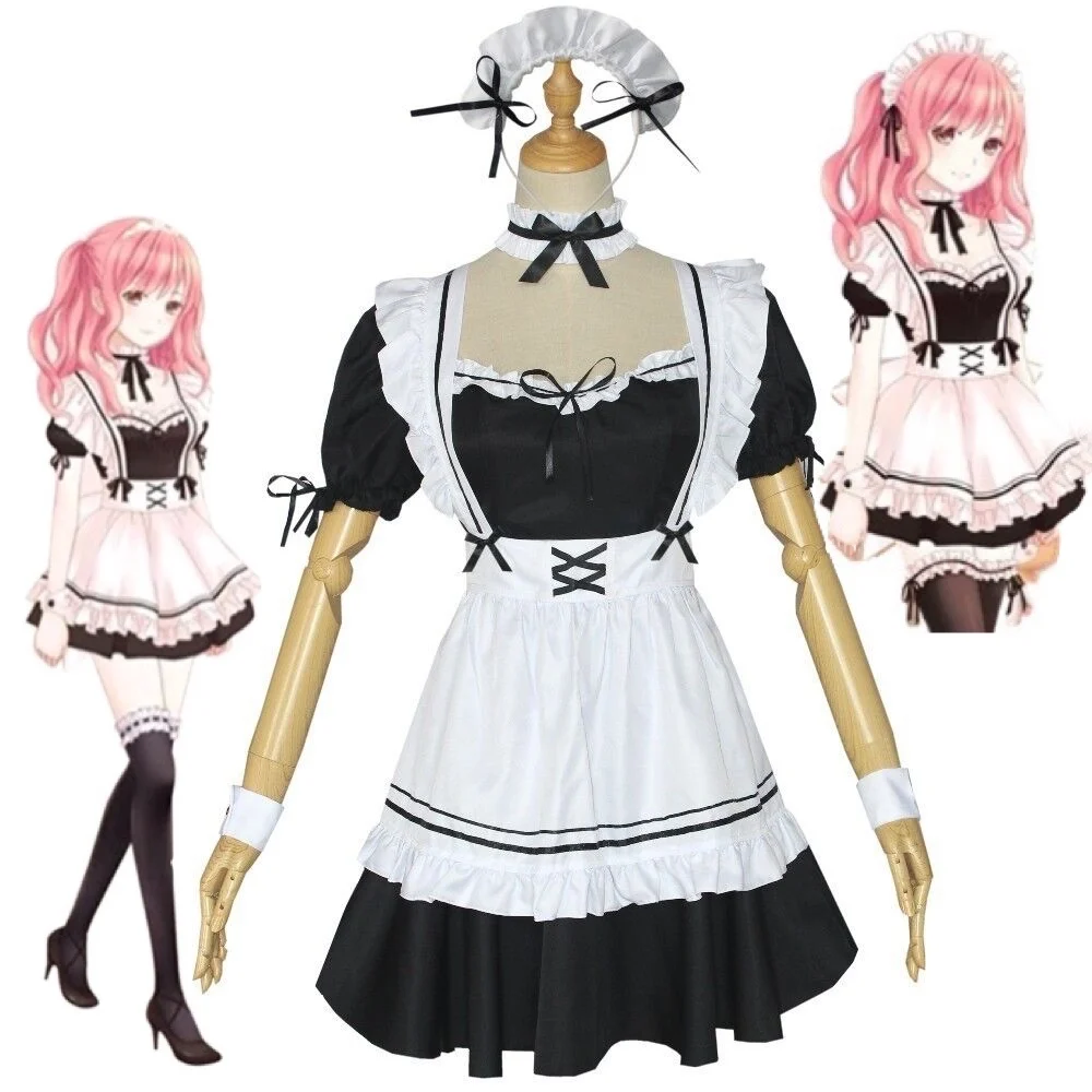 

Amine Miracle Nikki Lolita Maid Cosplay Costume Lovely Lolita Long Dresses White Black Japanese Maid Outfit