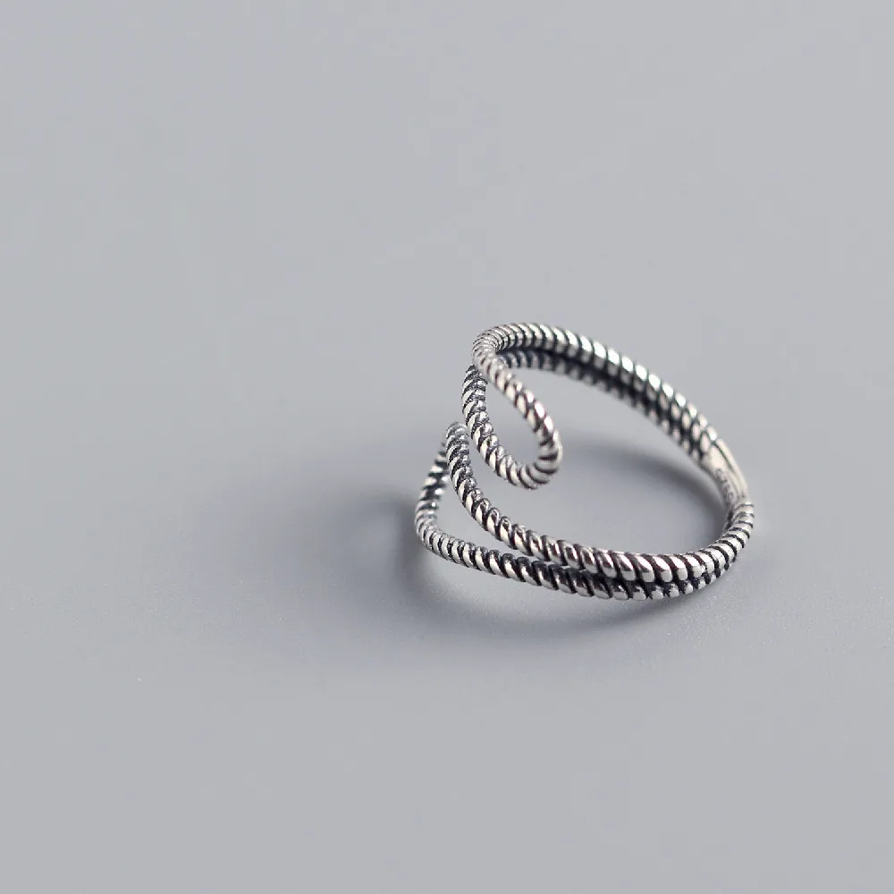 

Fashion Hip Hop Vintage Twist Lines Rings Unisex Irregular Adjustable Opening 925 Sterling Silver Personalized Jewelry Gifts