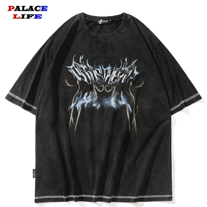 

Футболка мужская оверсайз с принтом дыма, уличная одежда в стиле хип-хоп, хлопковая парная Свободная рубашка с коротким рукавом в стиле Хара...