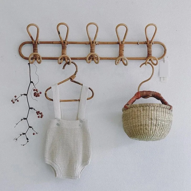 

Vintage Rattan Wall Hooks Clothes Nordic Kids Garments Organizer Rack Children Adults Hanger Decoration Hanger Hotel Dorm Decor