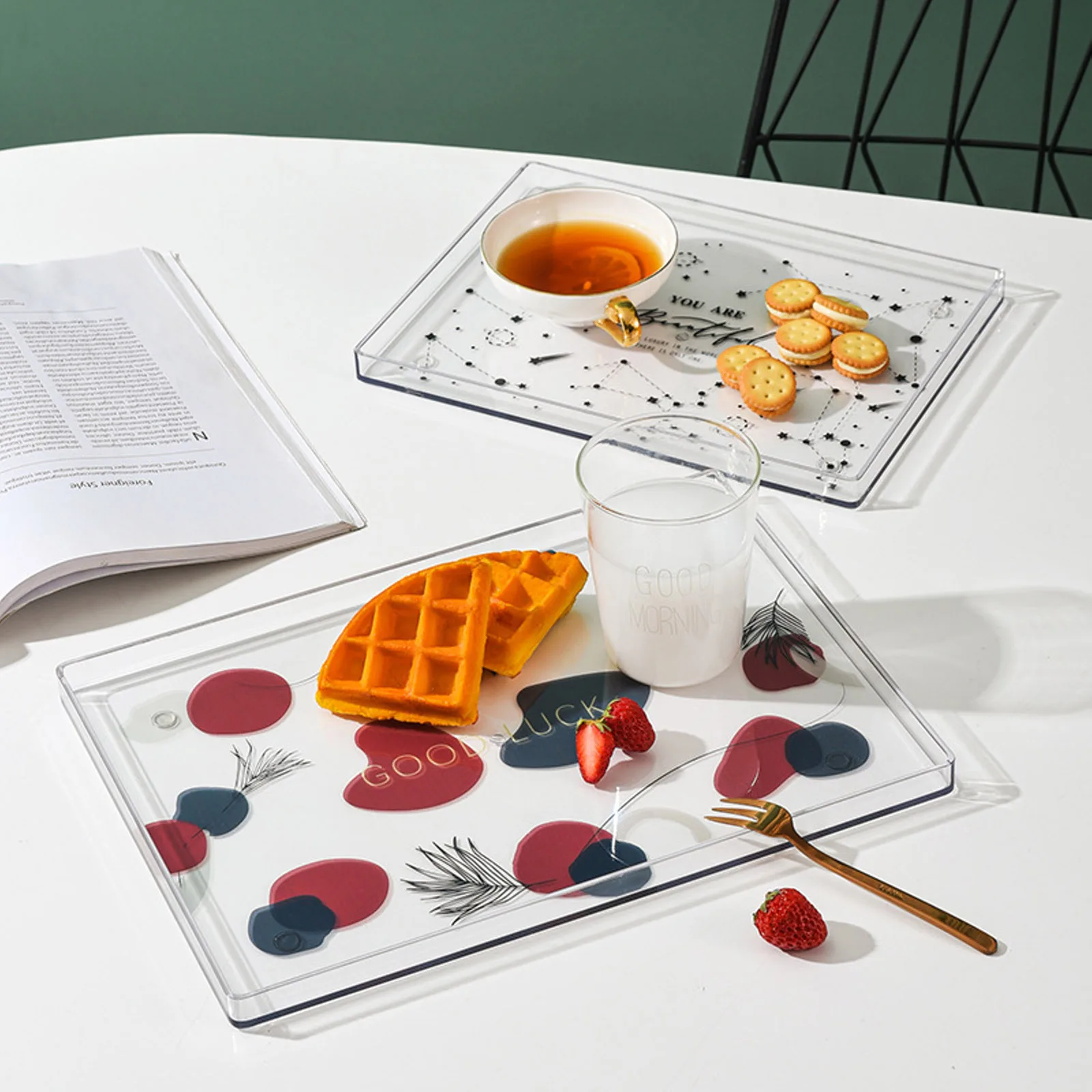 

Обеденный поднос для домашних животных, квадратная фототабличка для завтрака, бытовая тарелка для фруктов с силиконовой подставкой для кух...