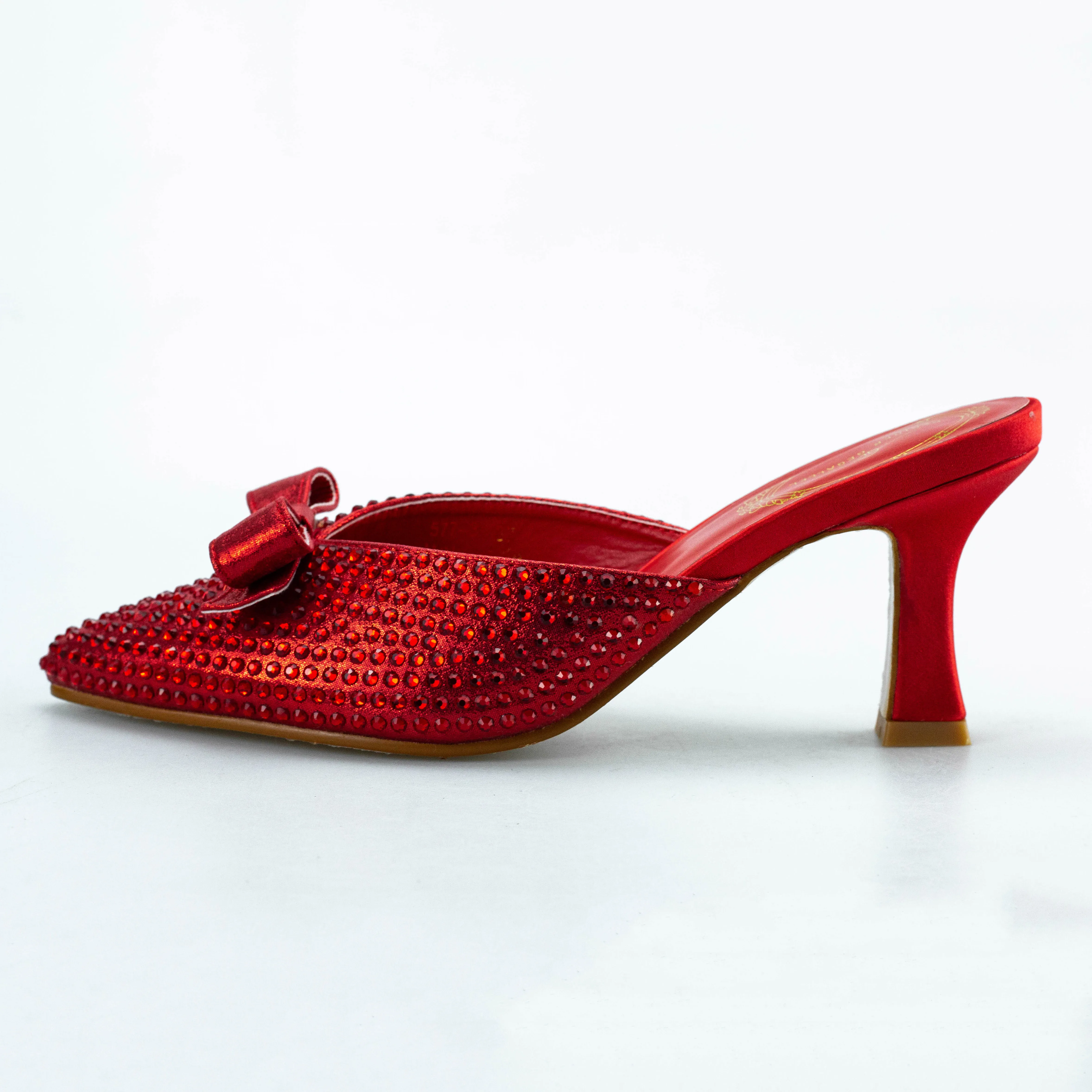 New Chic Female Shoes 577-3 Lady Footwear Gold Bowknot Black Green Silver Summer Pumps Thin Heels Silvery Women Mules Sandals