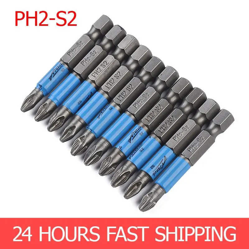 10 шт. 50 мм PH2 Phillips наконечник Отвертка Набор бит Нескользящие электрические