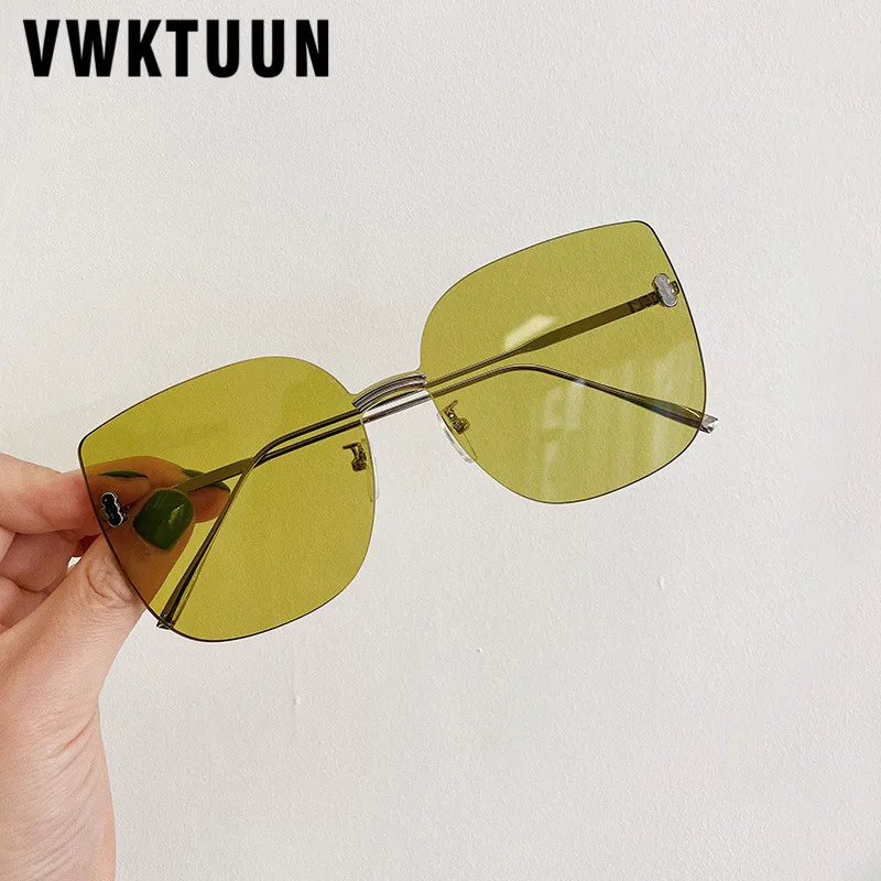 

VWKTUUN Rimless Sunglasses Women Square Vintage Oversized Sunglasses Men Colorful Lens Shades Driving Driver Glasses