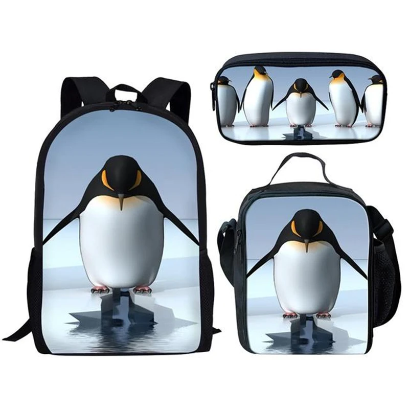 Школьные ранцы с милым 3D-принтом пингвина для девочек и мальчиков-подростков, детские школьные рюкзаки на плечо для учебников, школьные пор...