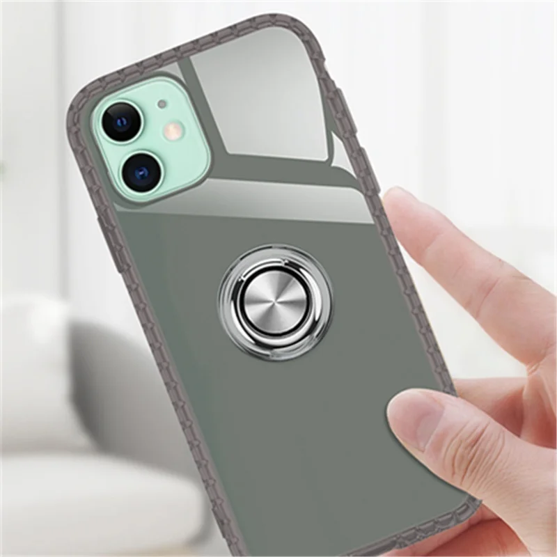Clear TPU Rubber Soft Case for Iphone 11 Pro Max Xs Xr X 7 8 Plus Finger Ring Kickstand Phone Cover | Мобильные телефоны и