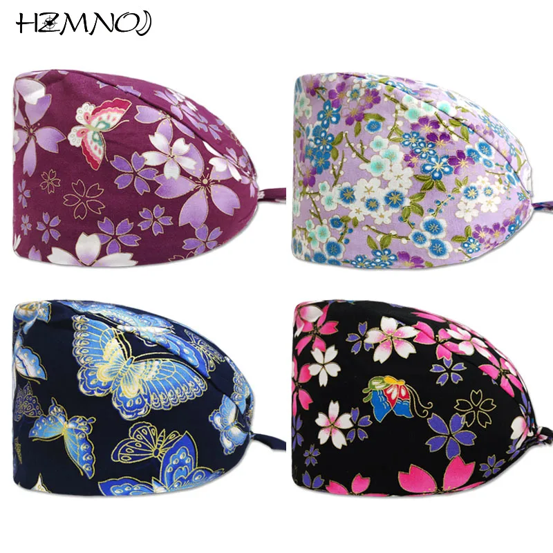 

Шапка из чистого хлопка для мужчин и женщин, модная шапка с принтом, для работы, дышащая, впитывающая пот, матовая Кепка, аксессуары для медсе...