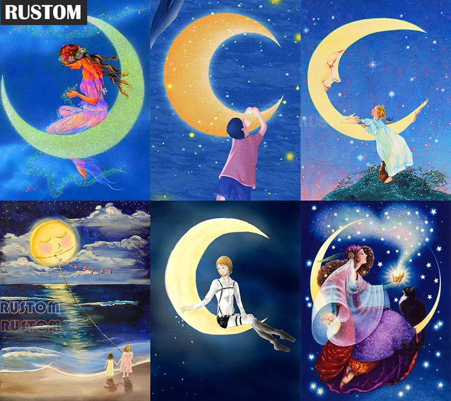 

Full Diamond 5D Diamond Painting Moon Girl Portrait DIY SortDiamond Painting Cross Stitch MosaicPicture Needlework Home Decor Ru