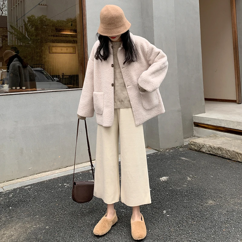 

Cloth wide-legged pants women nine points of tall waist qiu dong hang down feeling straight leisure woolen cloth pants thicken t