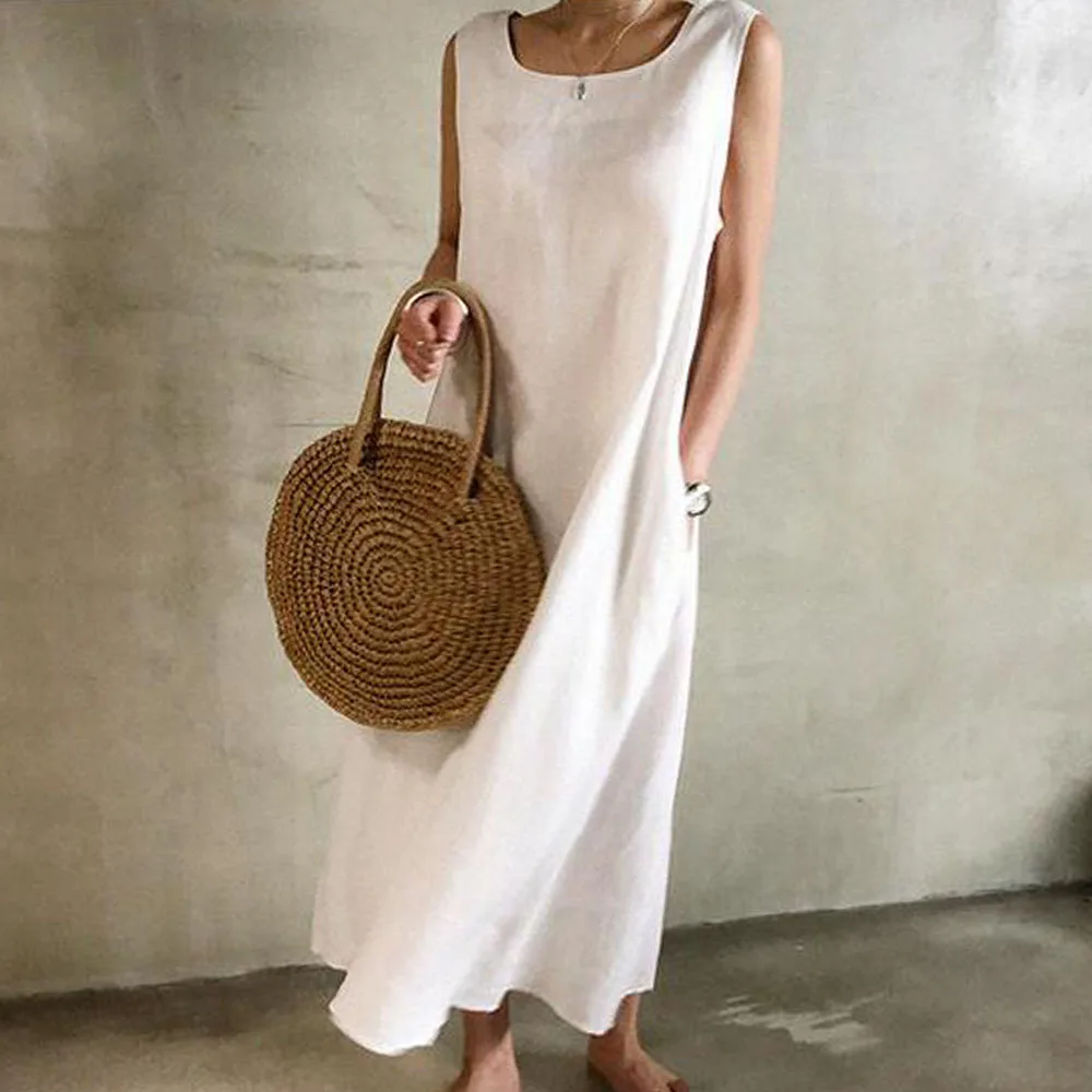 Женское длинное платье без рукавов в Корейском стиле Mori Girl белое и синее